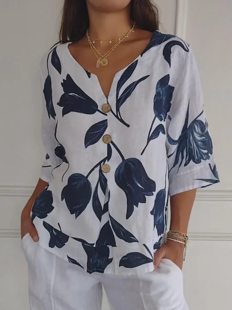 Comfortable Sanne - Floral Button-up Blouse