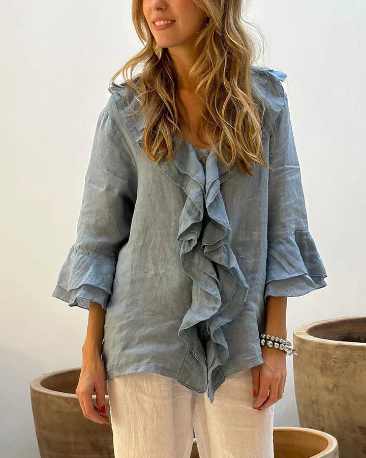 Comfortable Cherry - Stylish Ruffled Blouse